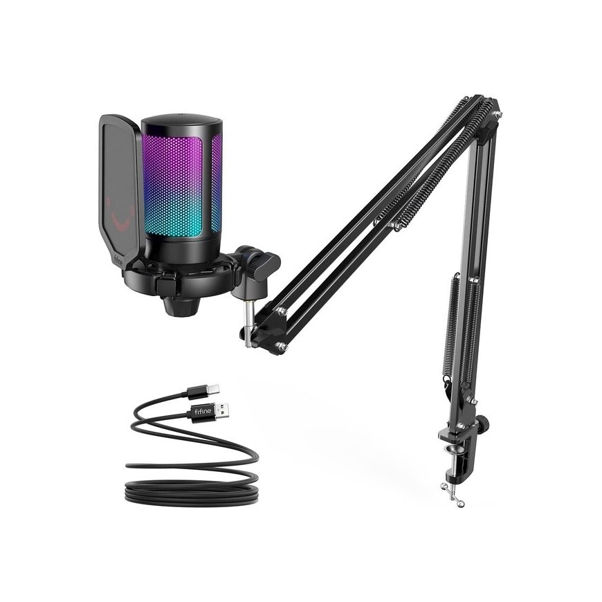 FIFINE A6T Cardioid Wired Microphone with RGB + Stand | USB – 2