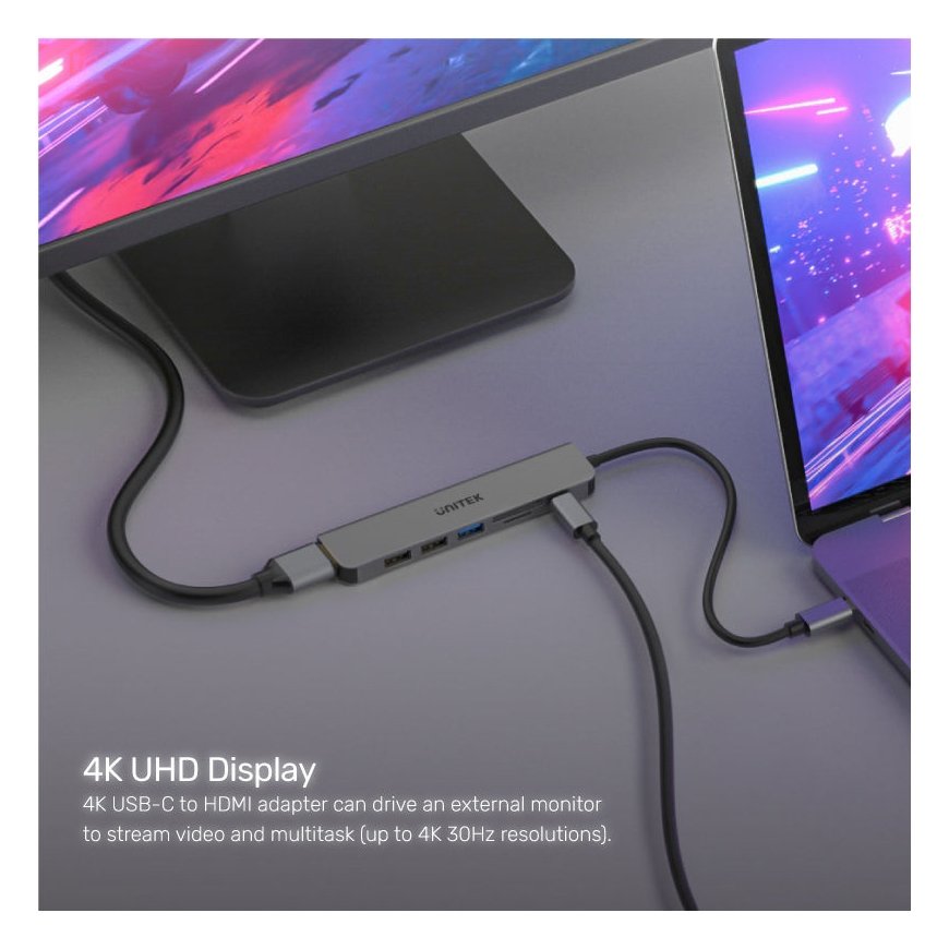 UNITEK uHUB S7+ Langallinen USB 3.2 Gen 1 (3.1 Gen 1) Type-C Harmaa – 4