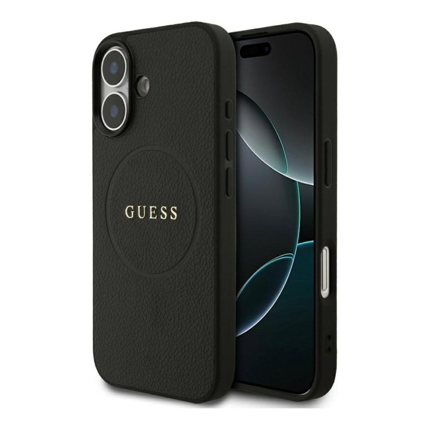 Guess Grained Ring MagSafe -kotelo Apple iPhone 17:lle - musta