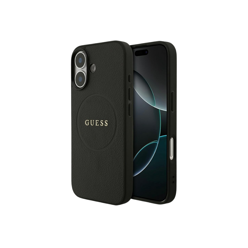 Guess Grained Ring MagSafe -kotelo Apple iPhone 17:lle - musta – 2