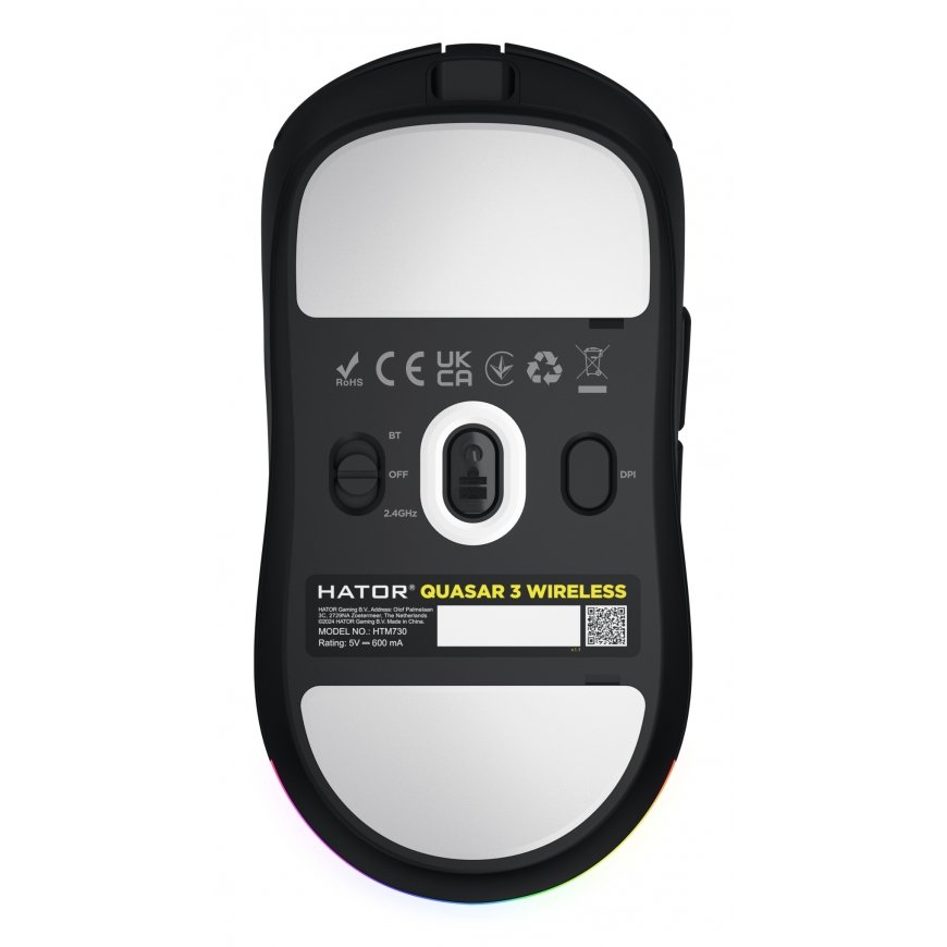 HATOR Quasar 3 Wireless pele Speļu Abām rokām RF Wireless + Bluetooth + USB Type-A Optisks 12000 DPI – 2