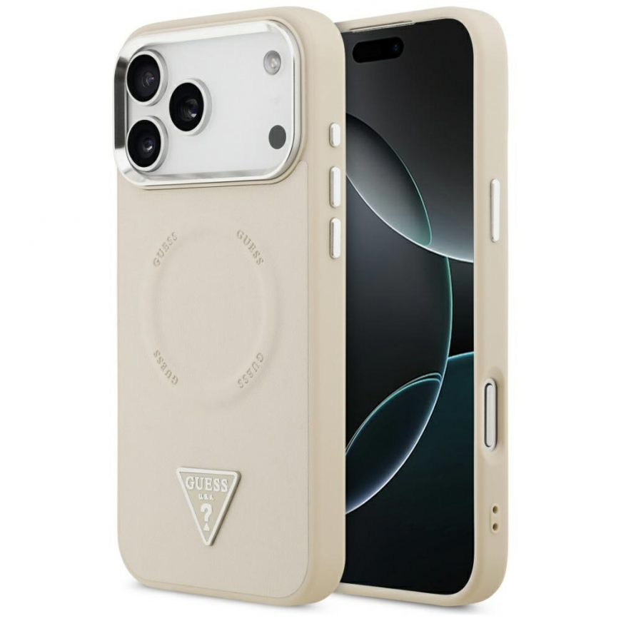 Guess Triangle Logo MagSafe Case for iPhone 17 Pro Beige