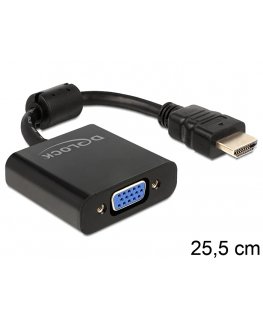 DeLOCK 65512 video cable adapter 0.254 m VGA (D-Sub) HDMI Type A (Standard) Black