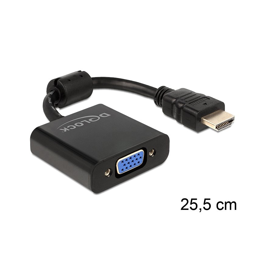 DeLOCK 65512 vaizdo kabelio adapteris 0,254 m VGA (D-Sub) HDMI A tipo (standartinis) Juoda