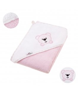 Bocioland hooded towel 80x80, pink, teddy bear, BL024