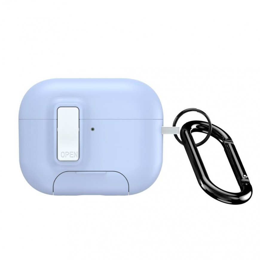 Apple AirPods Pro 3 PECQ serijos PC+TPU dėklas su kabliu balta mėlyna