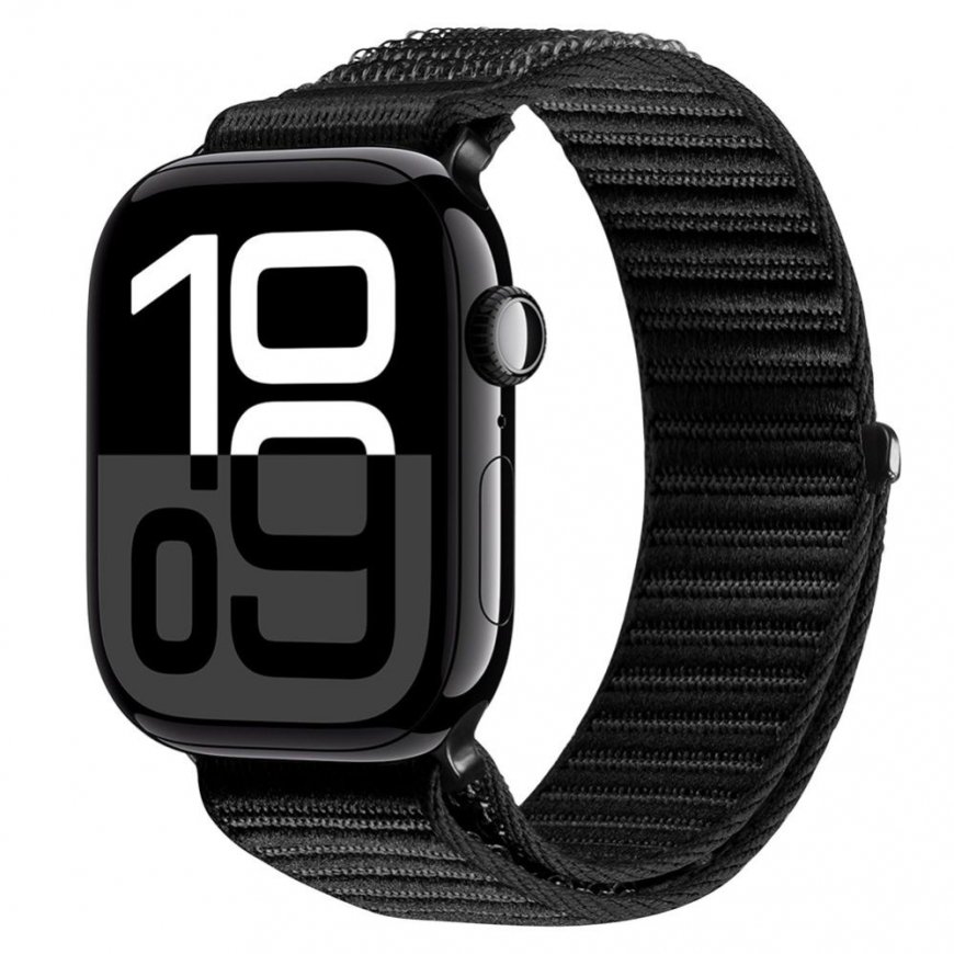 Apple Watch 42/44/45/46/49MM Черный нейлоновый оплетенный ремешок для запястья