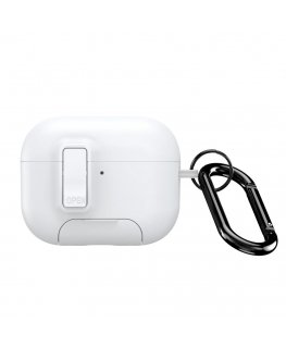 Apple AirPods Pro 3 austiņu maciņš PECQ sērija daudzleņķa statīvs PC+TPU vāciņš ar āķi balts
