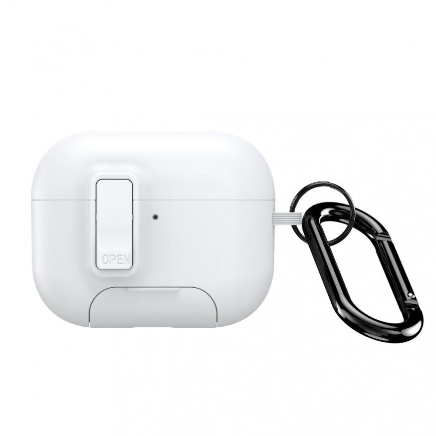 Apple AirPods Pro 3 austiņu maciņš PECQ sērija daudzleņķa statīvs PC+TPU vāciņš ar āķi balts