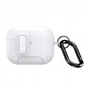 Apple AirPods Pro 3 ausinių dėklas PECQ serija daugiafunkcinis stovėjimo laikiklis PC+TPU dangtelis su kabliu baltas