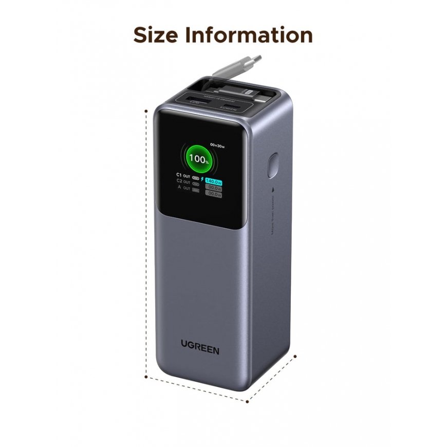 UGREEN 165W Power Bank sisäänrakennetulla kaapelilla – 2