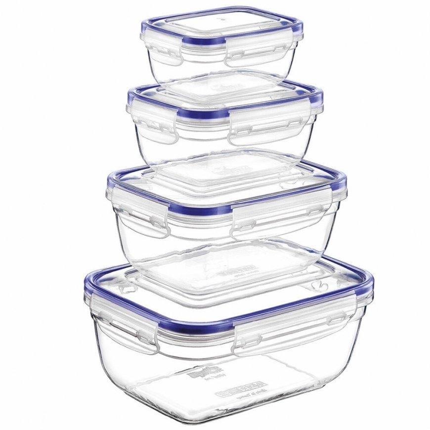 4-piece food storage container set, rectangular, 0.4 L, 0.8 L, 1