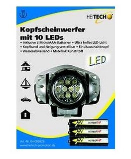 Heitech 10 LEDs Juoda, Sidabras Ant galvos tvirtinamas žibintuvėlis LED