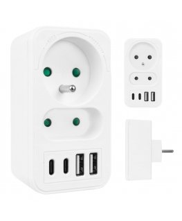 Praegune pistikupesa x2 + 4xUSB Maclean, jaotur 2 pistikupesaga, 2xUSB A, 2xUSB C PD 20W, 1x16A + 1x6A, MCE249 F/W