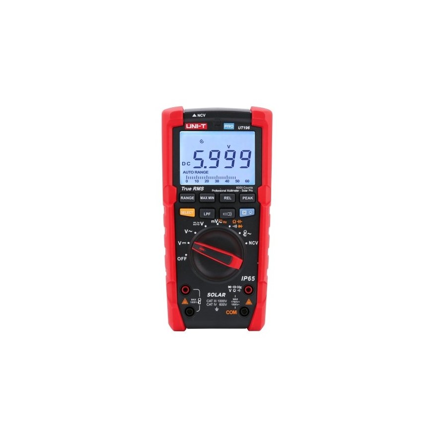 Skaitmeninis multimetras SOLAR PRO, TRMS, NCV, LPF,1.7kVDC, 1.5kVAC, 1Mhz, 60MOm, 60uF, IP65, CAT III 1000V, CAT IV 600V, UNI-T