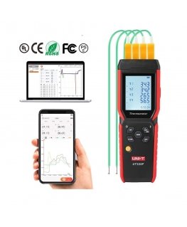 Skaitmeninis termometras su duomenų kaupimu, 4 kanalai, 72K taškų, -200.0°C~1372°C, USB-C, Bluetooth, UNI-T