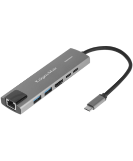 Kruger & Matz Adapteris (HUB) USB tipas C ir HDMI / 2x USB3.0 / 2x USB tipas C / RJ45