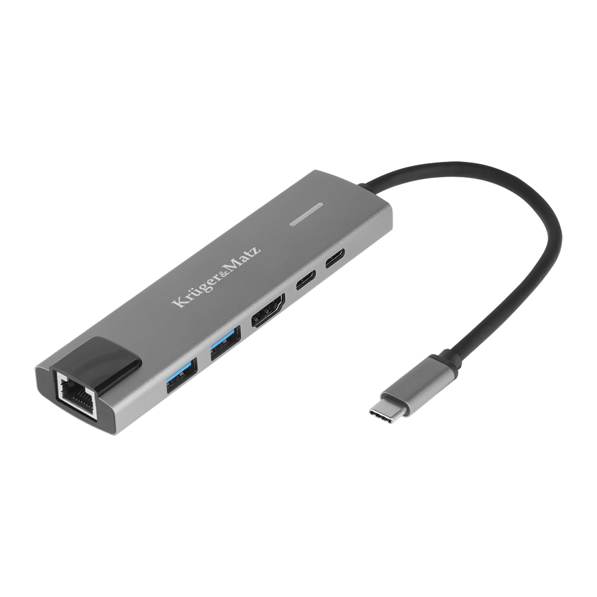 Kruger & Matz Adapteris (HUB) USB tipas C ir HDMI / 2x USB3.0 / 2x USB tipas C / RJ45