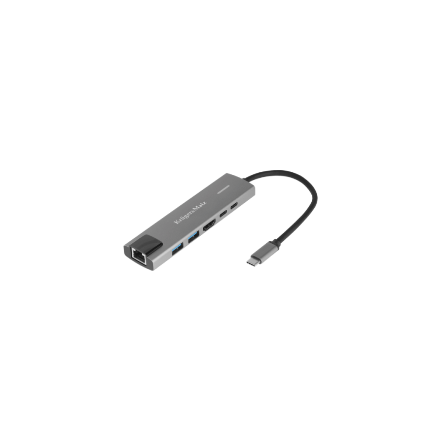 Kruger & Matz Adapteris (HUB) USB tipas C ir HDMI / 2x USB3.0 / 2x USB tipas C / RJ45 – 2