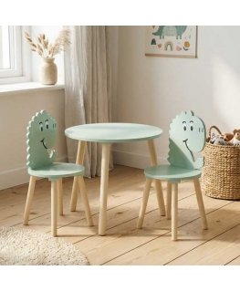 Home Styling Collection Medinis stalas 2:lle lasten tuolelle, dinoesai-teema, korkeus 50 cm.