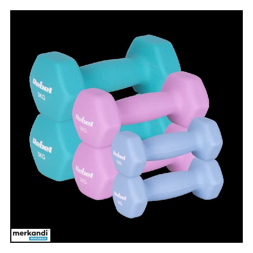 Kumitaskut neopreeniset HEX 12 kg (2x1 kg + 2x2 kg + 2x3 kg), REBEL ACTIVE – 2
