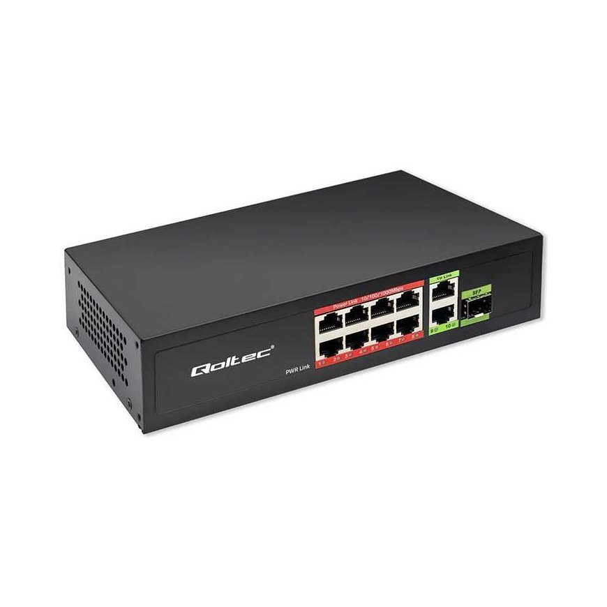 Qoltec Switch Network SWITCH FAST Ethernet PoE | 4x RJ45 | 2x RJ45 Uplink | 65W | 10/100Mb/s