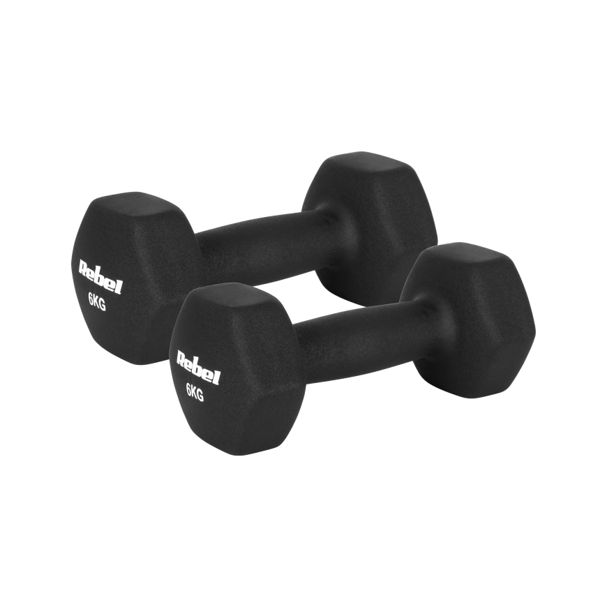 Neopreenist rauhentooted Hantelid HEX 2x6kg, REBEL ACTIVE