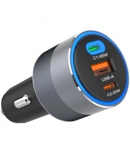 FORCELL F-ENERGY Alu automobilių kroviklis 2 x Tipo C + USB A PD QC4.0 SFC2.0 3A 85W pjaustyklė