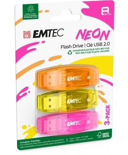 Emtec C410 Neon USB atmintukas 8 GB USB A tipo 2.0 Oranžinė, Rožinė, Geltona