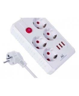Maclean elektros prailgintuvas, 4 lizdai + 3xUSB, 110-240V AC 50/60Hz, 2.1A max 2500W, 3m, balta, MCE393 W
