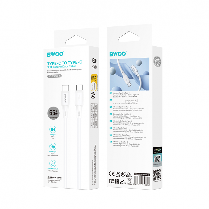 BWOO silicone cable X329CC 65W USB-C 1m white – 4
