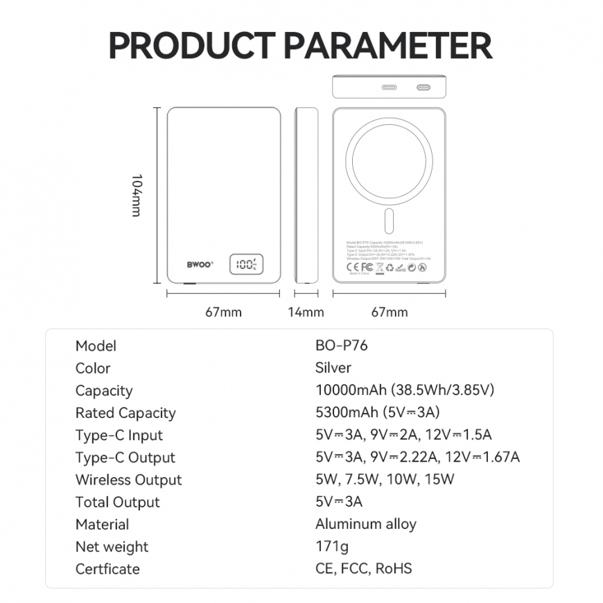 BWOO magnetic power bank P76 PD 20W 10000 mAh with digital displ – 4