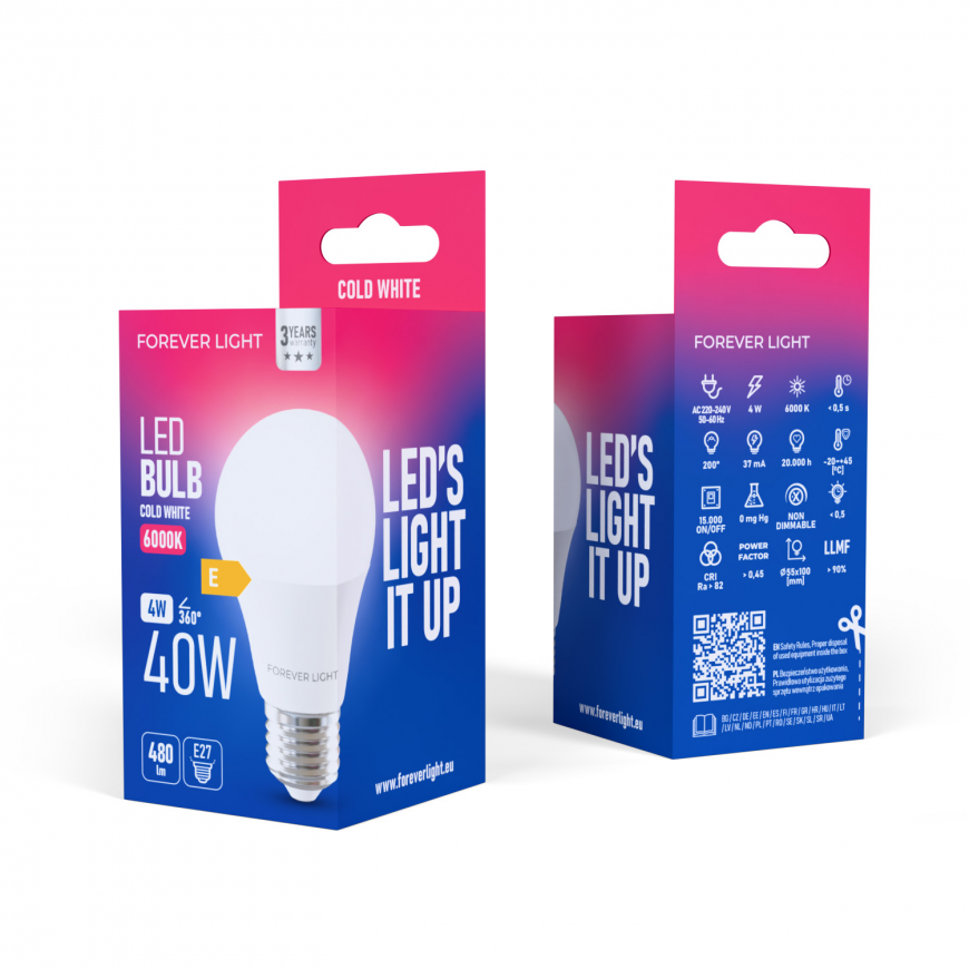 Forever Light LED Bulb E27 A55 4W 480lm 6000K class E – 2