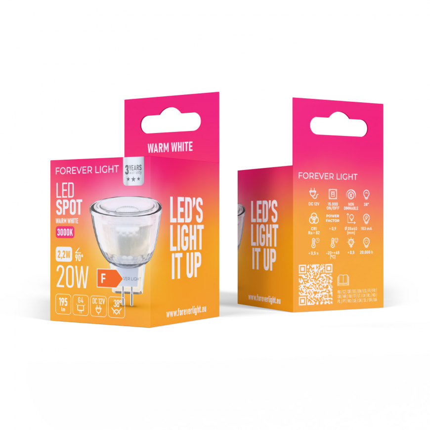 Forever Light LED Bulb G4 MR11 38° 2.2W 195lm 3000K 12V glass cl – 2