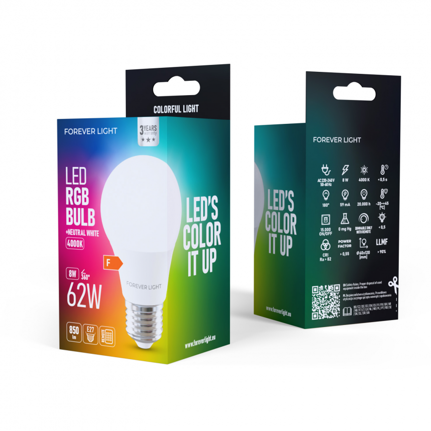 Forever Light LED Bulb RGB E27 A60 8W 850lm 4000K class F – 3