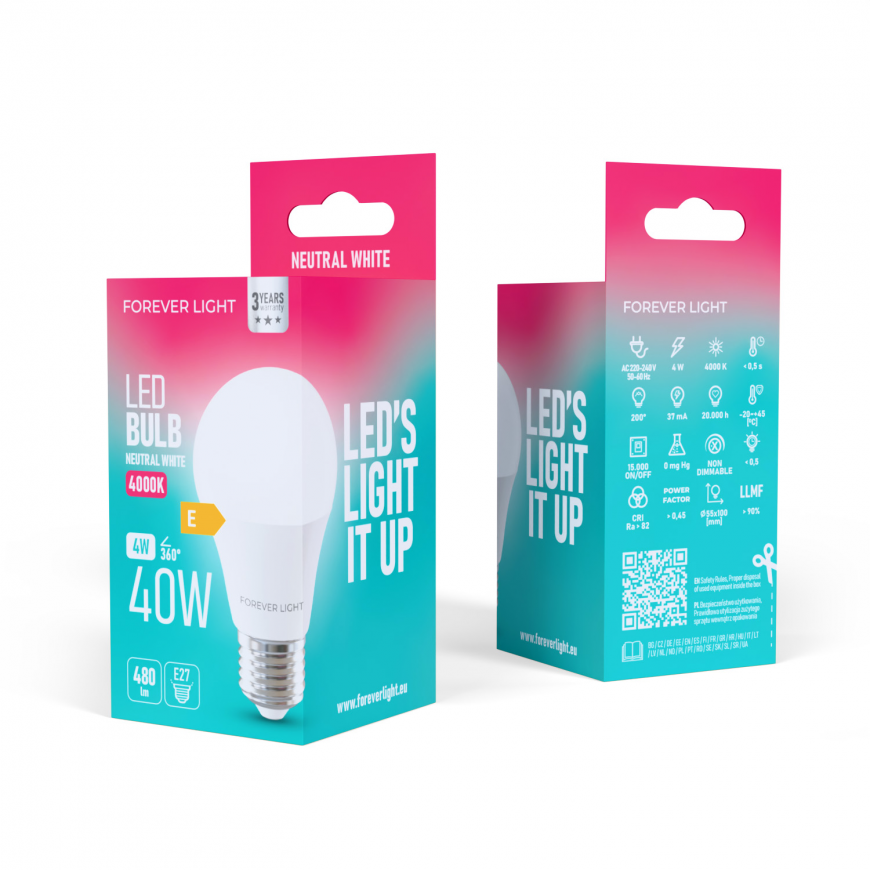 Forever Light LED Bulb E27 A55 4W 480lm 4000K class E – 2