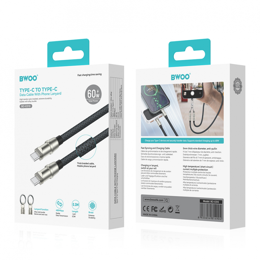 BWOO Lanyard Cable USB-C - Lightning 0.3m 27W with strap – 4