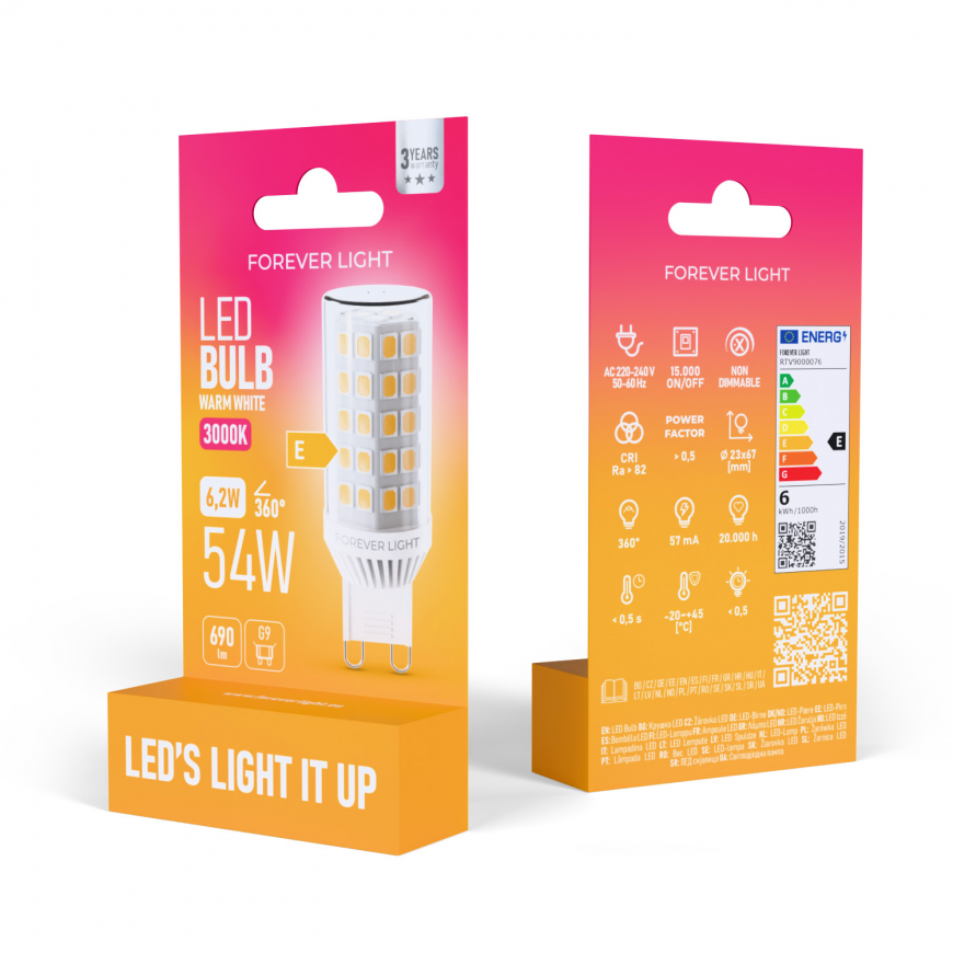 Forever Light LED Bulb G9 6.2W 690lm 3000K ceramic class E – 2