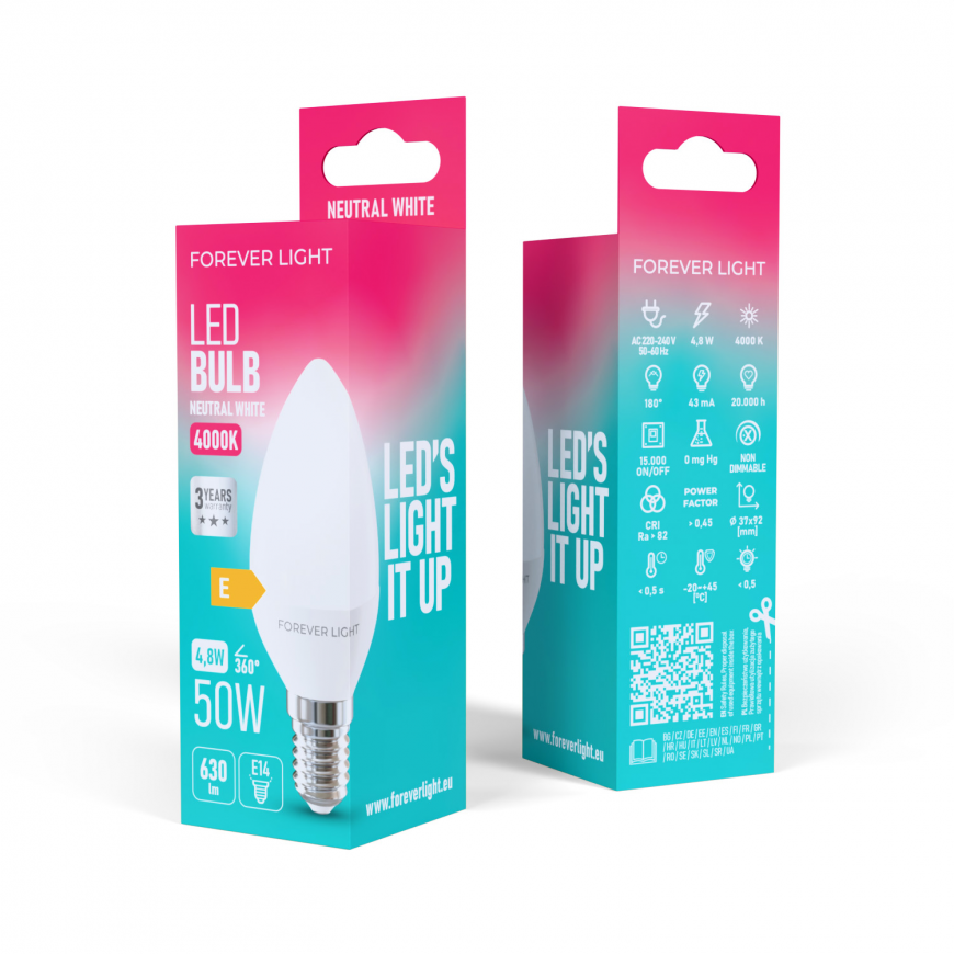 Forever Light LED Bulb E14 C37 4.8W 630lm 4000K class E – 2