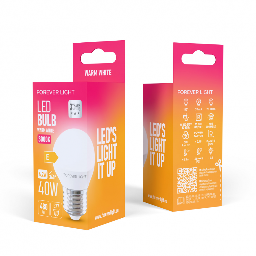 Forever Light LED Bulb E27 G45 4.2W 480lm 3000K class E – 2