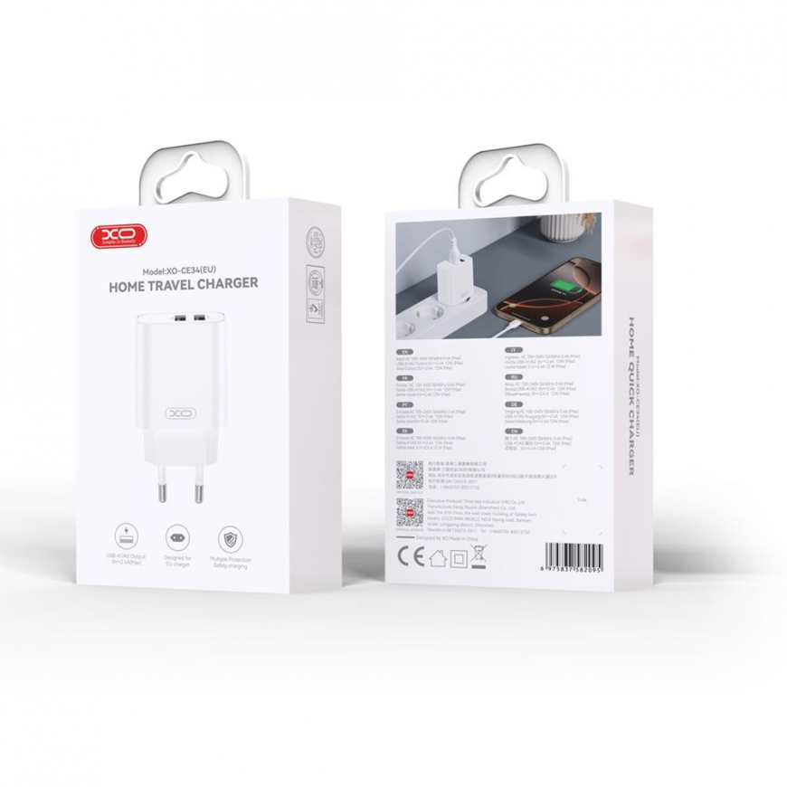 XO wall charger CE34 2x USB 2,4A white – 2