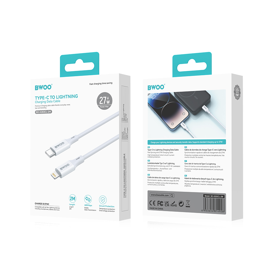 BWOO Cable USB-C - Lightning 2m 27W ABS + TPE white – 4