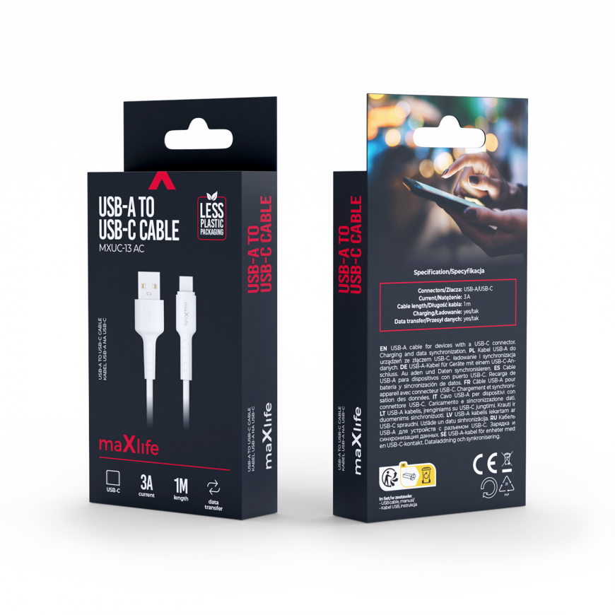 Maxlife MXUC-13 cable USB-A - USB-C 1,0 m 3,0A white – 2