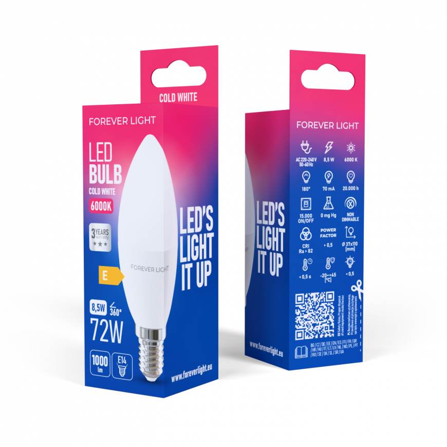 Forever Light LED Bulb E14 C37 8.5W 1000lm 6000K class E – 2