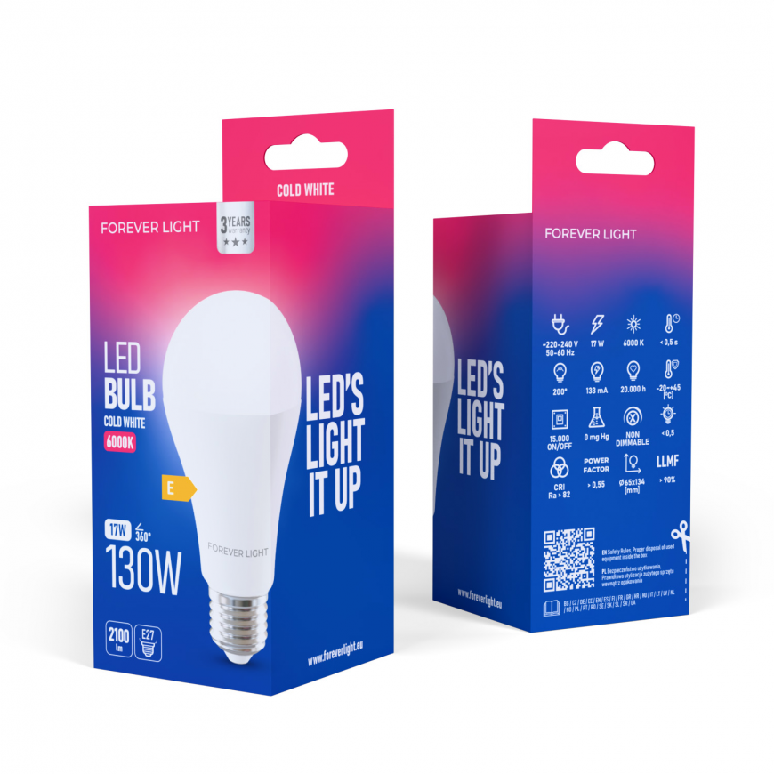Forever Light LED Bulb E27 A65 17W 2100lm 6000K class E – 2