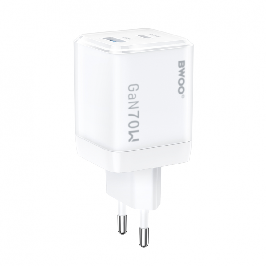 BWOO GaN wall charger CDA224 QC 70W 1 x USB 1 x USB-C, white – 2