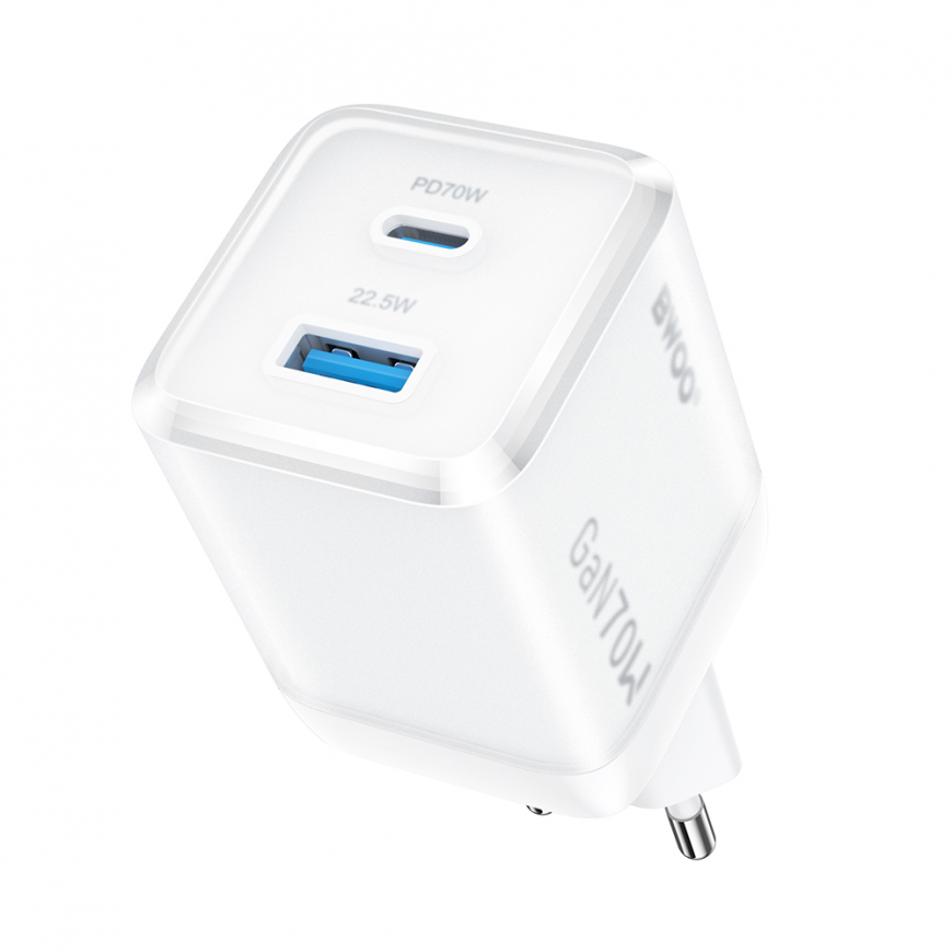 BWOO GaN wall charger CDA224 QC 70W 1 x USB 1 x USB-C, white – 3