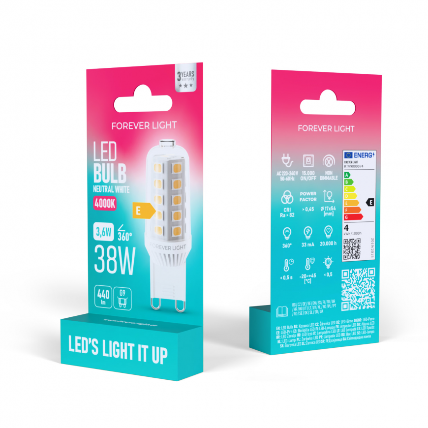 Forever Light LED Bulb G9 3.6W 440lm 4000K ceramic class F – 2