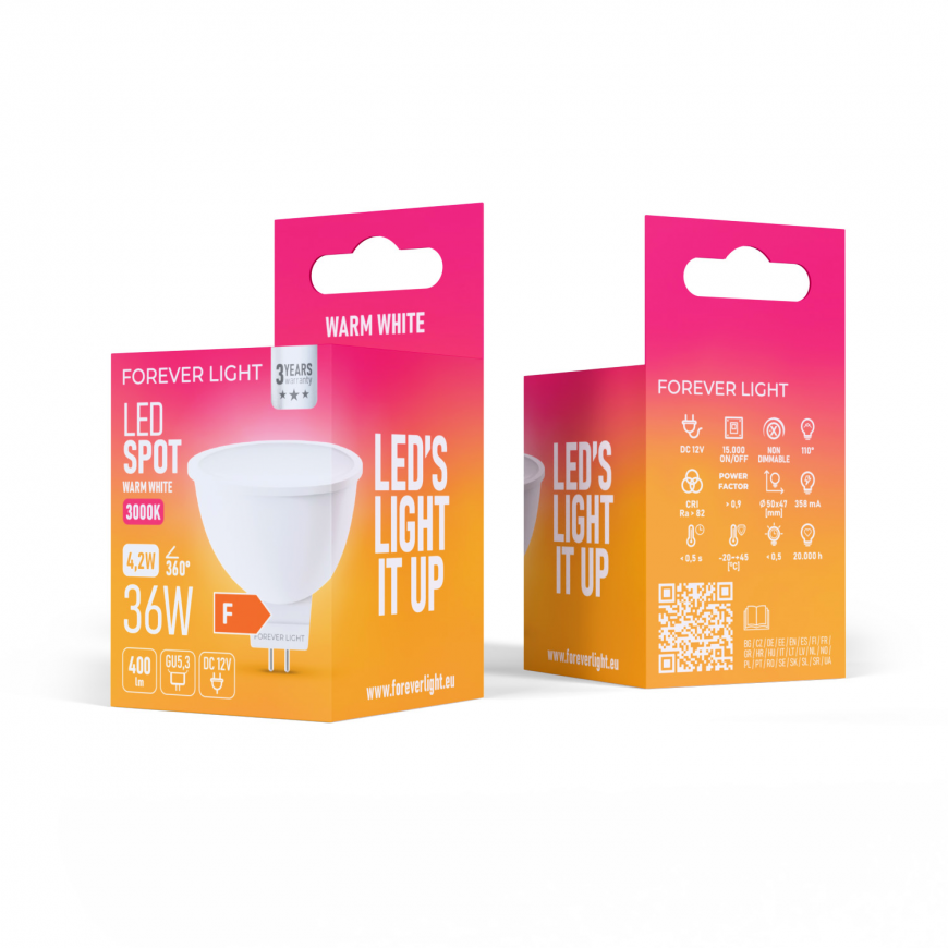 Forever Light LED Bulb GU5,3 MR16 4.2W 400lm 3000K 12V class F – 2