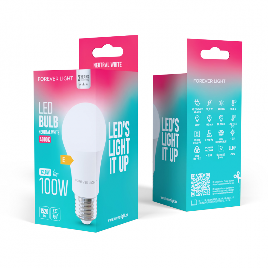 Forever Light LED Bulb E27 A60 12.8W 1520lm 4000K class E – 2